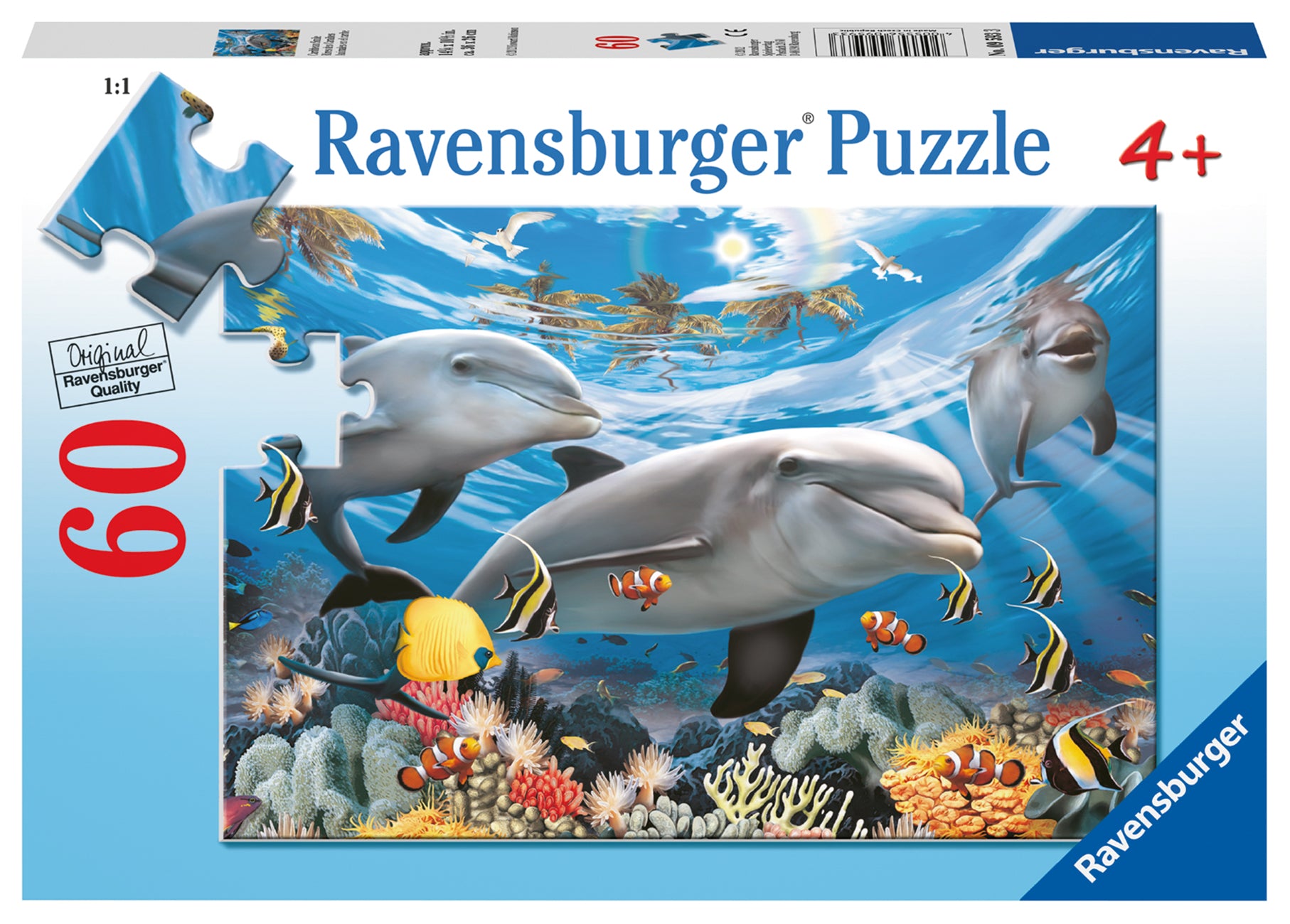 RAVENSBURGER JIGSAW PUZZLE 60 PIECES - CARIBBEAN LAUGHTER DOLPHINS #09593
