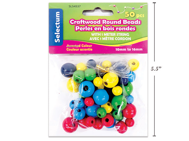 PERLES EN BOIS RONDES - 50 PIÈCES ASST