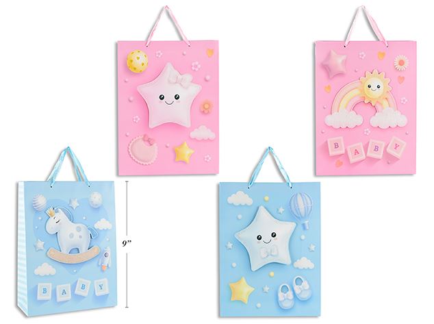 SAC CADEAU PETIT - ROSE OU BLEU POUR BÉBÉ ASST