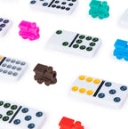 JEU DOMINO COULEUR DOUBLE 12 BOITE MÉTAL (TRAIN MEXICAIN) (AVEC DES POINTS DE COULEURS)
