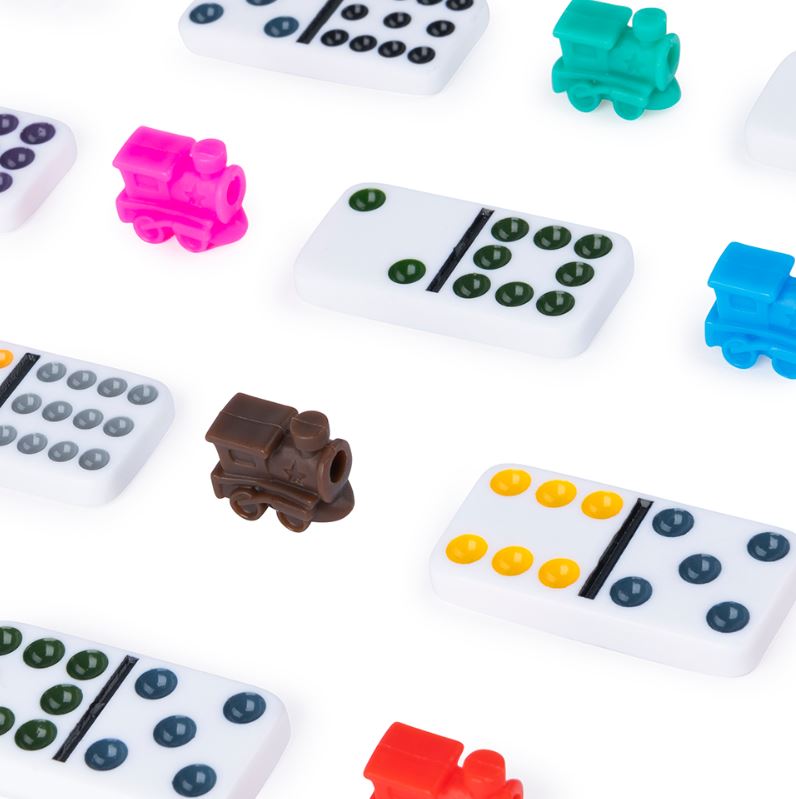 JEU DOMINO COULEUR DOUBLE 12 BOITE MÉTAL (TRAIN MEXICAIN) (AVEC DES POINTS DE COULEURS)