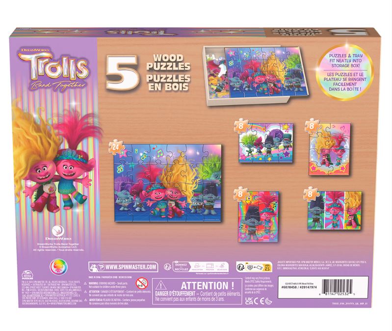 SPINMASTER CASSE-TÊTE EN BOIS 5 EN 1 8 ET 24 PIÈCES - TROLLS #6070458