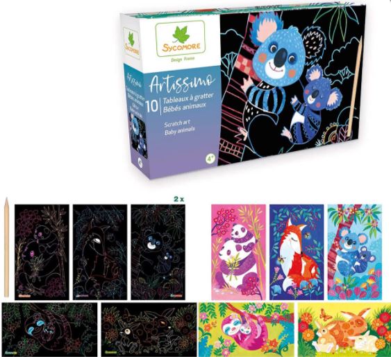 ARTISSIMO - SMALL MODEL 10 SCRATCH ART BOARDS - BABY ANIMALS