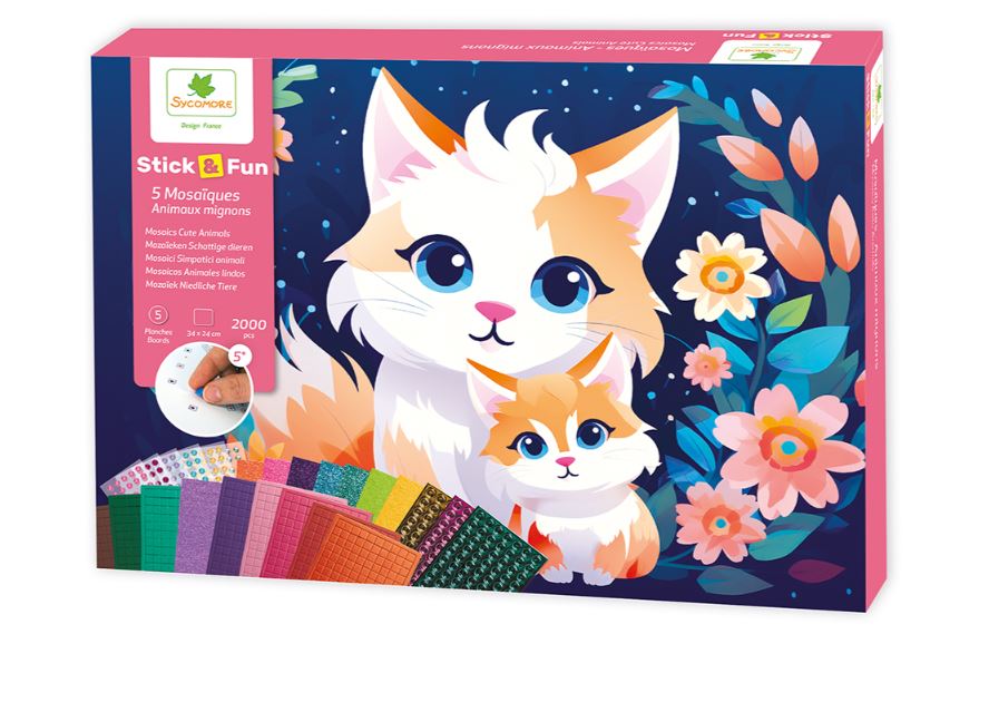 STICK'N FUN - 5 MOSAÏQUES - ANIMAUX MIGNONS