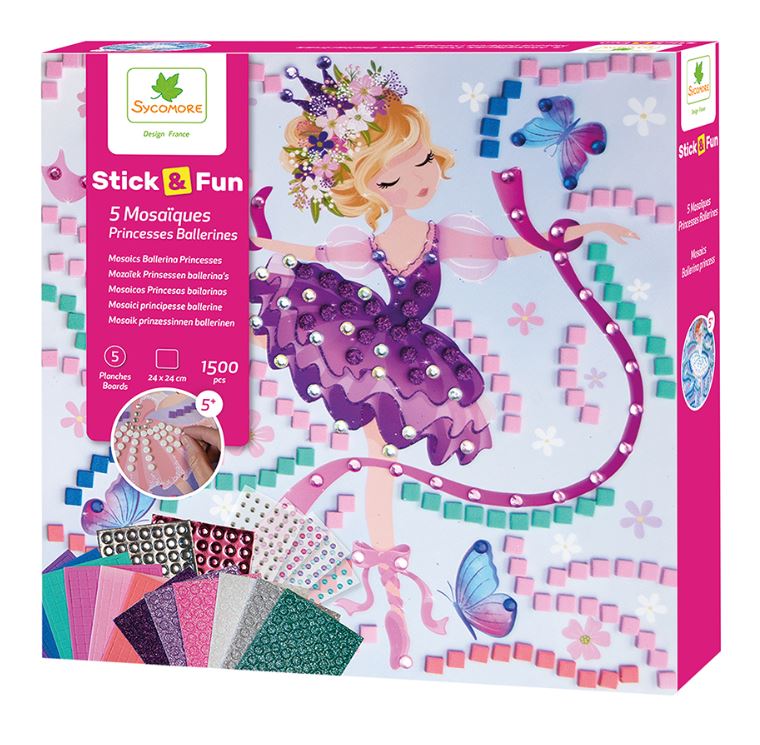 STICK'N FUN - GRAND MODÈLE 5 MOSAÏQUES PRINCESSE BALLERINE