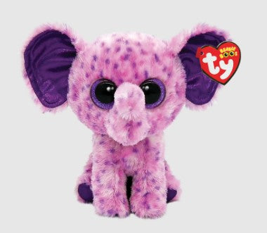 TY BEANIE BOOS PLUSH TOY - EVA PINK ELEPHANT WITH PURPLE SPOTS SMALL 6"