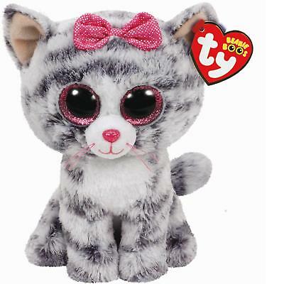 PELUCHE TY BEANIE BOOS - KIKI CHAT GRIS BOUCLE ROSE PETIT 6"