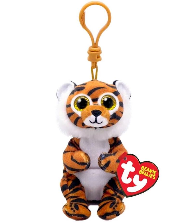 TY BEANIE BELLIES - CLAWDIA BLACK STRIPED BROWN TIGER KEYCHAIN 5"