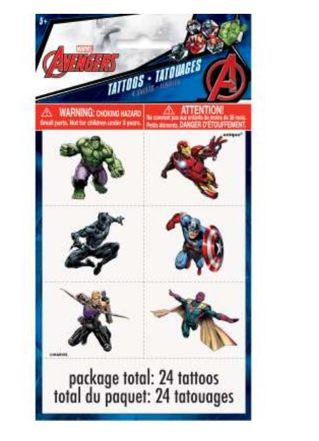 FEUILLES DE TATOUAGES AVENGERS