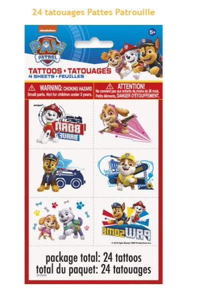 PACK OF 24 TATTOOS - PAW PATROL