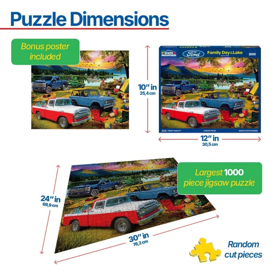 WHITE MOUNTAIN PUZZLE 1000 PIECES (LARGE PIECES) - FAMILY DAY AT THE LAKE FORD (FAMILY DAY AT THE LAKE) #2112PZ